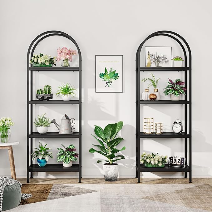 Tribesigns 4-Tier Open Bookshelf Set of 2, 70.8" Industrial Wood Bookcase with Metal Frame, Freestanding Display Rack Tall Shelving Unit for Office, Bedroom (Black, 2PCS)