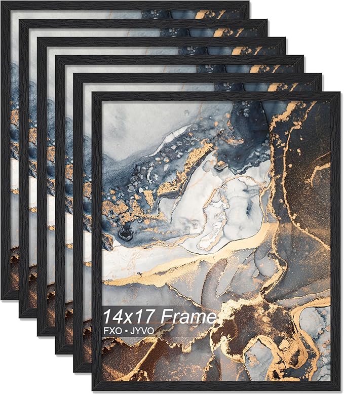 Engineered Wood 14x17 Picture Frame Set of 6, Black Frame for 14 x 17 Inch Picture Poster Photo, Light Weight 14 by 17 Frame with Wood-grain for Wall - 6 Pack/Black/14 x17