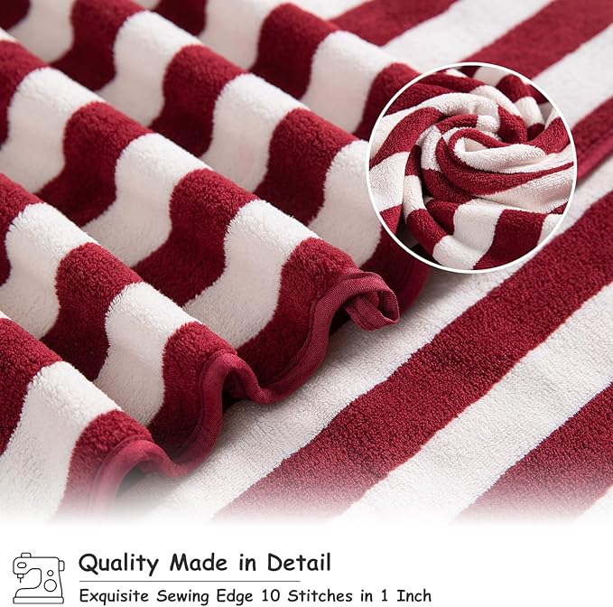 18 Pcs Red Cabana Stripe Family Towels Set with Hanging Loop-6 Bath Sheets,6 Hand Towels,6 Washcloths Ultra Soft Bathroom Towel Highly Absorbent Quick Dry Shower Towel for Beach Chair,Spa,Gym,Hotel