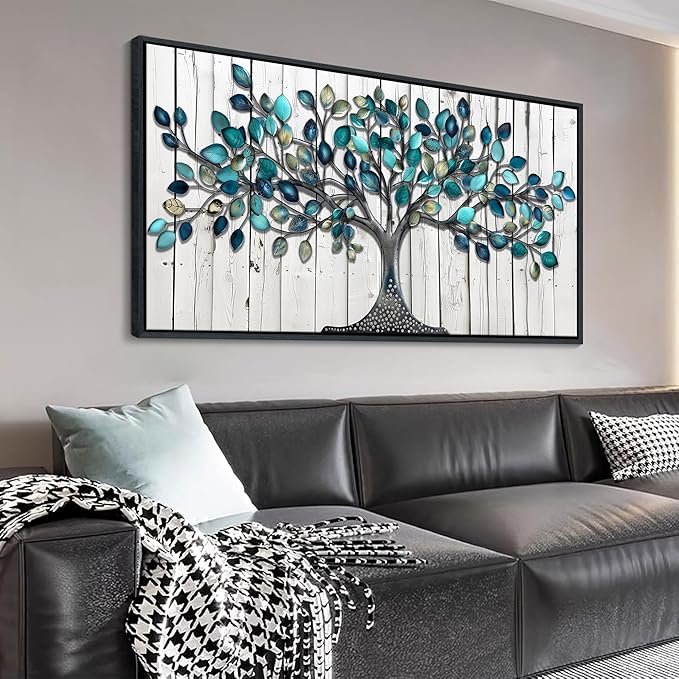 CHATYOUNG Large Canvas Wall Art - Abstract Framed Wall Art Neutral Green Leaves Tree Textured Pictures Artwork for Living Room Bedroom Dining Room Office Kitchen Home Decor 58"x29"