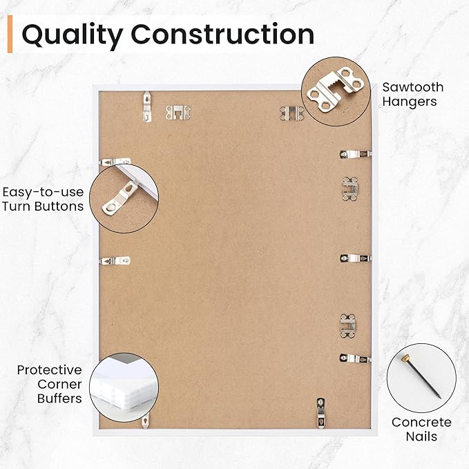 16x20 inch Picture Frame, 16x20 Photo Frames with 11x14 Removable Mat - High Definition Plexiglass - Vertical and Horizontal Display - Wall Hanging Frame - White, 5 Pack