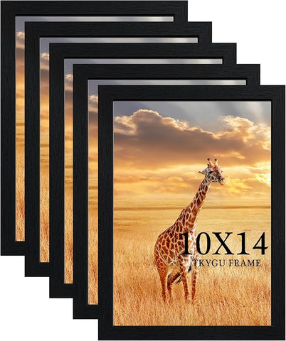 10 x14 Picture Frame Set of 5, Wooden Frame Black 10 x14 Wall Gallery Poster Photo frame with Durable Shatter Resistant Plexiglass,Horizontal and Vertical Formats for Wall Mounting best gift