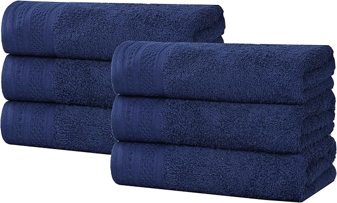 Superior Honeycomb Cotton Medium Weight Towels, for Guest Bath, Master Bathroom, Shower, Kitchen, Quick Dry, Adults, Essentials, Textured Waffle Border, Towel Set, Hand Towels, Set of 6, Navy Peony