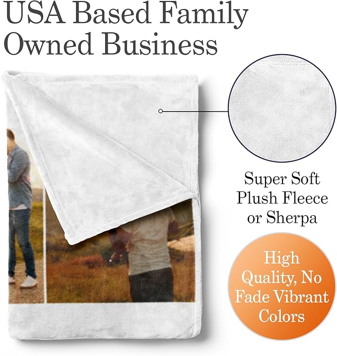 Ships Next Day, Custom Blanket with Picture and Text - Printed in USA, Personalized Photo Blanket with Text (Fleece 60x80)