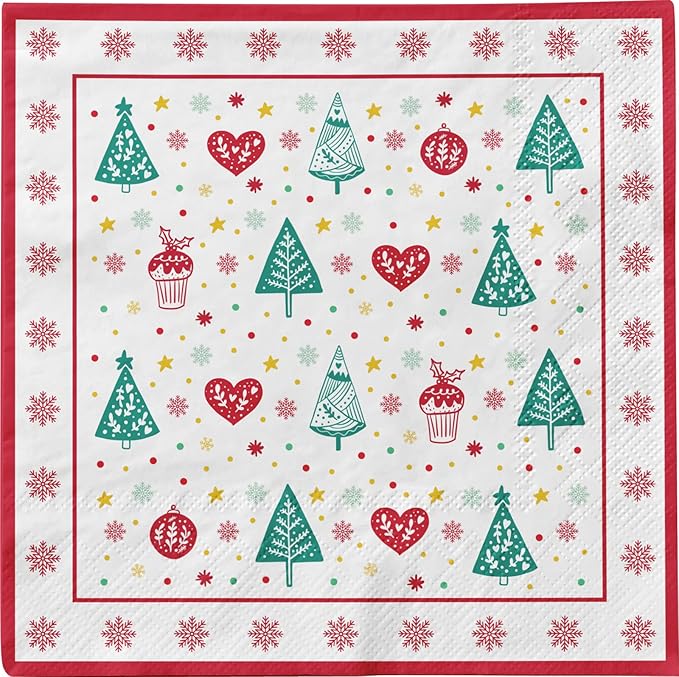 Classic Christmas Tableware Pack: Disposable Paper Plates, Napkins and Cups Set for 20