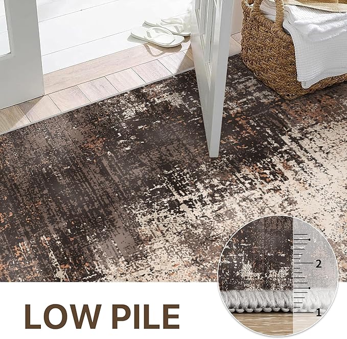 GENIMO Washable Area Rugs for Living Room Bedroom, 8x10 Modern Abstract Non Slip Rug, Low Pile Soft Contemporary Indoor Floor Carpet Cover for Dining Room Kitchen, Brown