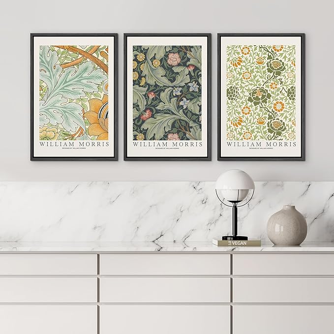 wall26 Framed Canvas Print Wall Art Set William Morris Flower Tapestry Posters Nature Wilderness Illustrations Modern Art Decorative Floral Botanical Minimal Calm for Bedroom - 24"x36"x3 Black