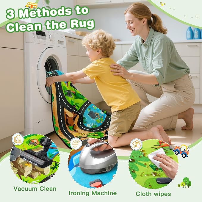 Kids Rug, 3x5 Ft Animal Car Rugs for Kids Toy Cars, Extra Thick (0.4in) - Non-Slip Zoo Road Mat Carpet for Playroom & Bedroom, Educational Learning & Game Area
