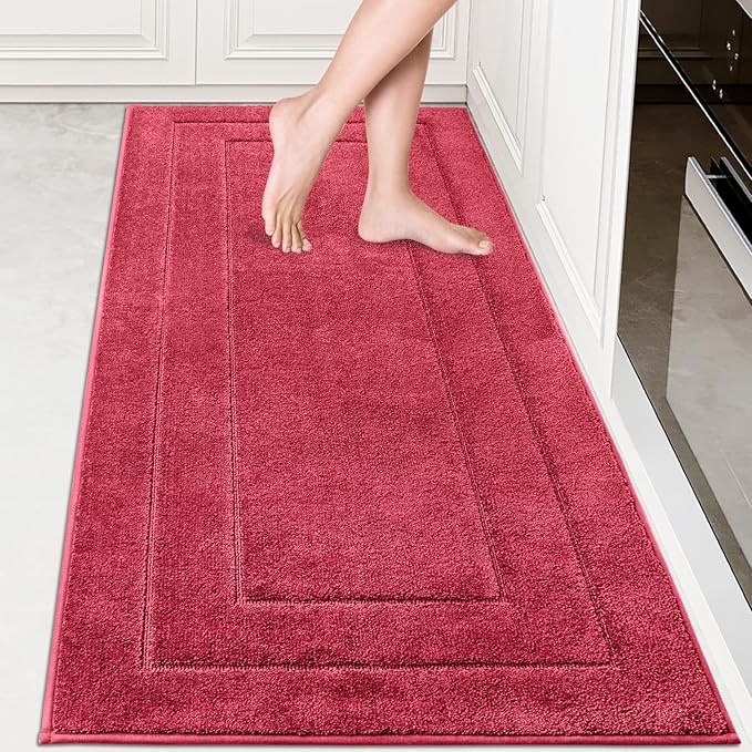 PURRUGS Machine Washable Kitchen Runner Rug 32" x 70", Non-Slip/Skid Hallway Runner Rug, Super Absorbent Soft Area Rug for Kitchen, Hallway & Laundry, Rolled Packaging, Burgundy Red