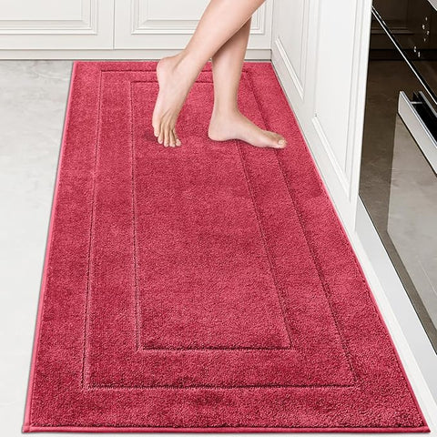 PURRUGS Machine Washable Kitchen Runner Rug 32" x 70", Non-Slip/Skid Hallway Runner Rug, Super Absorbent Soft Area Rug for Kitchen, Hallway & Laundry, Rolled Packaging, Burgundy Red