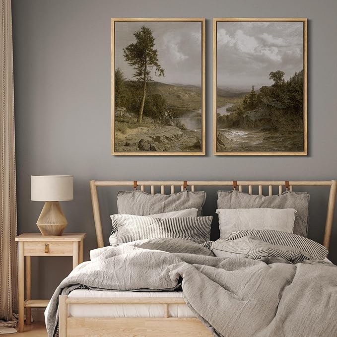 MUDECOR Framed Canvas Print Wall Art Lone Pine Overlooking The Valley Classic Nature Scenery Nature Wilderness Illustrations Realism Decorative for Living Room, Bedroom, Office - 16"x24"x2 Natural