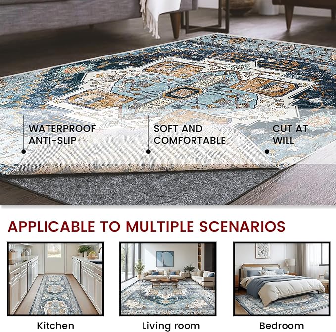 Waterproof Rug Pad, 4x6 ft Area Rug Non-Slip Carpet Pad, Non-Slip Rug Pads for All Floors and Finishes, Felt Pad for Hardwood Floors, Keeps Carpets in Place Soft and Safe