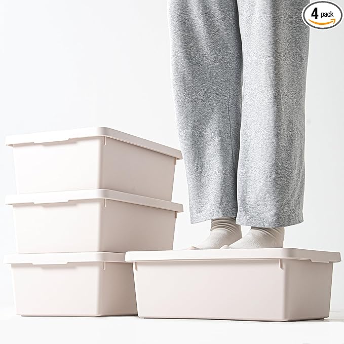 15 Quart LightGray Storage Bins with lids,Office stackable Plastic Boxes Set of 4,Garage organization Storage Box with handle for Organizing Snacks, Crafts, Legos, Tools,books (LightGray, 4L)