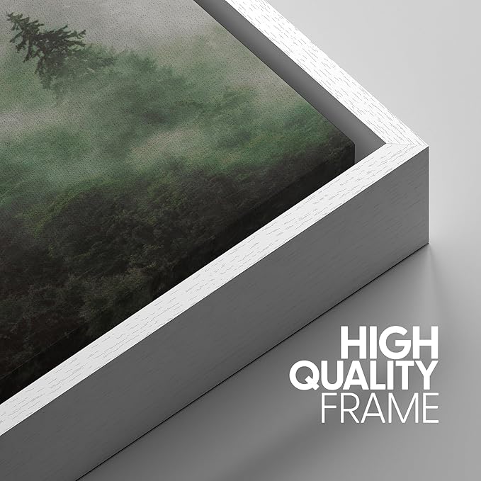 SIGNWIN Framed Canvas Print Wall Art Woodland Nursery Decor Set Fog & Mist Over Green Pine Tree Forest Nature Wilderness Modern Art Chic Landscape for Living Room, Bedroom, Office - 16"x24"x3 White
