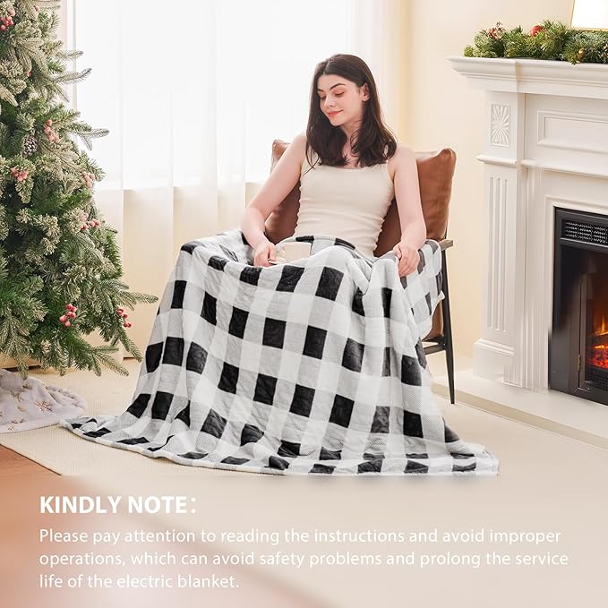 Homemate Electric Blanket Heated Throw - 50“x60“ Ultra Soft Cozy Flannel Heating Blanket with 10 Fast Heat Levels 8 Hours Auto Off Over-Heated Protection ETL Certification Keep Warm in Home Office