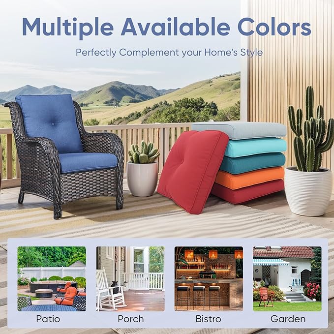 10-Piece Outdoor Patio Cushion Set - Fade & Water Resistant with Removable Olefin Cover, 22x24x4 Inch Memory Foam Cushions for Wicker Sectional Sofa – Blue/Buckle