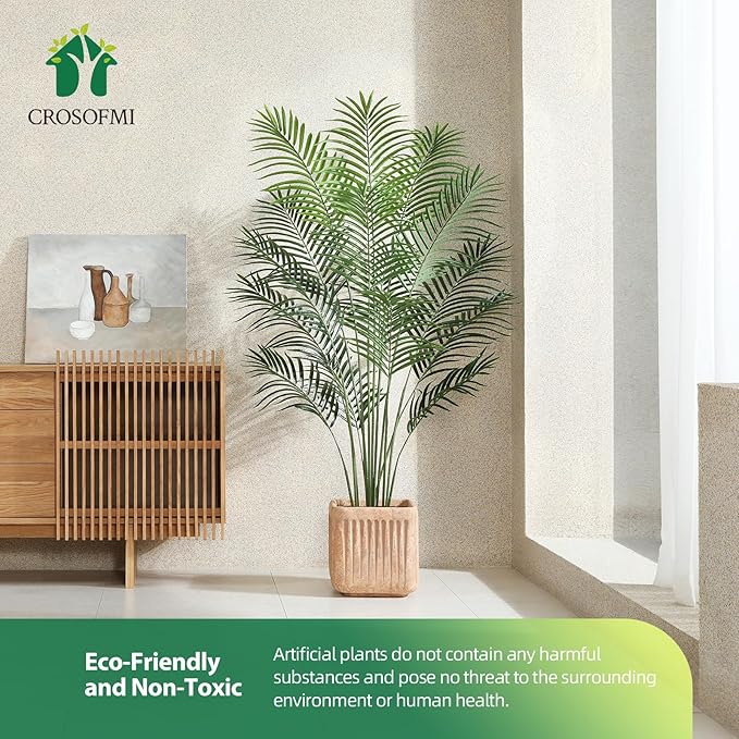 Artificial Palm Tree 5.5Ft Faux Dypsis Lutescens-Tall Fake Plants with Adjustable Branches,No Maintenance,Tropical Palm Tree for Indoor Decor - Ideal for Living Room,Office,Commercial Spaces,2pcs