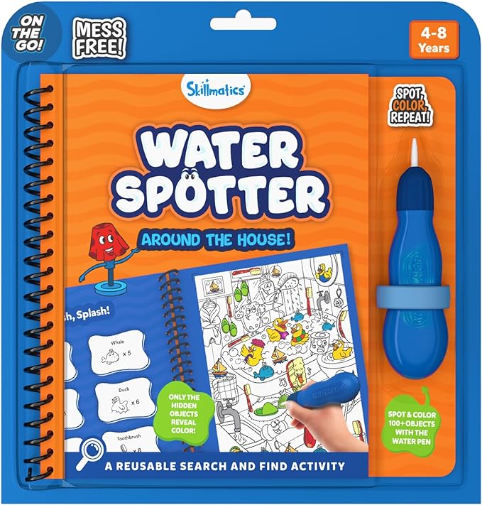 Skillmatics Reusable Search & Find Book - Water Spotter, Mess-Free, Fun Learning Activity, Travel Toy, Gifts for Boys & Girls Ages 4, 5, 6, 7, 8