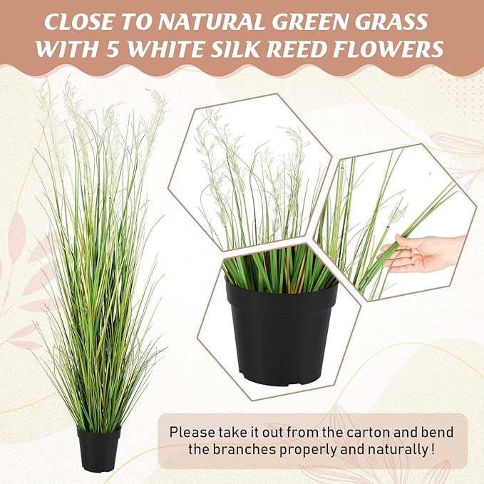 Jexine 4 Pcs 5 ft Tall Artificial Grass Plant Potted Artificial Greenery Floor Plants Faux Pampas Grass Tall in Pot for Housewarming Gift House Garden Bathroom Lobby Outdoor Decoration