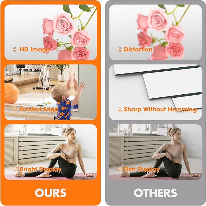 Hasipu Home Gym Mirror 79" L x 36" W - 2PCS Large Full Body Mirror for Yoga, Wall-Mounted Mirrors for Fitness, Garage, Dance Studio, 0.16in Tempered Glass Frameless
