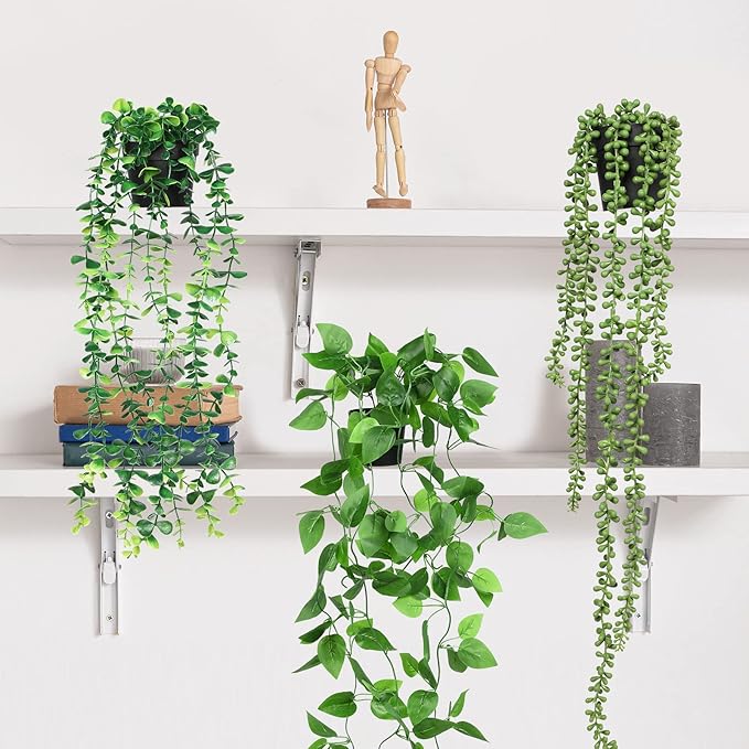 Jexine 16 Pcs Artificial Hanging Plants with Pot Fake Potted Plants Greenery Plastic Faux Eucalyptus Vine Wall Decor for Home Room Office Indoor Outdoor Shelf Patio Garden Decor