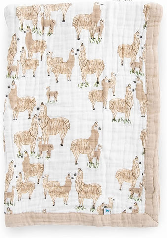 Little Unicorn Newborn Receiving Quilt | Ultra- Soft, Multi-Layered Muslin Fabric | Gift for Newborns & on-The-go (Llama Llama)