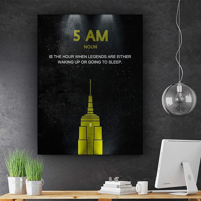 SuccessHunters Entrepreneur Motivational Wall Canvas Print Office Decor Modern Art 5 AM Legend Motivation Pop Culture Empire State Inspirational Hustle Art (24" x 18")