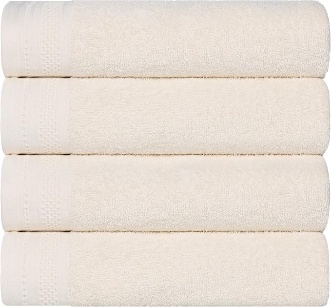 Superior Honeycomb Cotton Medium Weight Towels, for Guest Bath, Master Bathroom, Shower, Quick Dry, Adults, Home Essentials, Textured Waffle Border, Towel Set, Bath Towels, Set of 4, Ivory