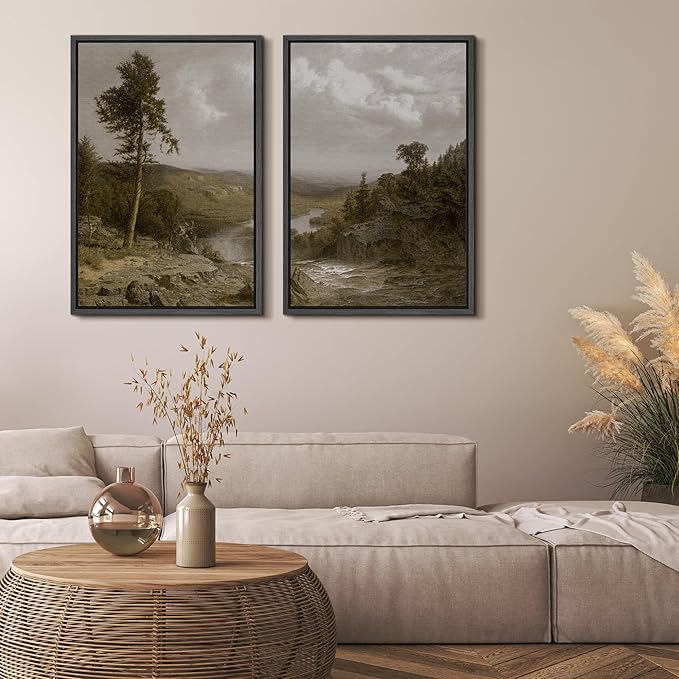 MUDECOR Framed Canvas Print Wall Art Lone Pine Overlooking The Valley Classic Nature Scenery Nature Wilderness Illustrations Realism Decorative for Living Room, Bedroom, Office - 24"x36"x2 Black