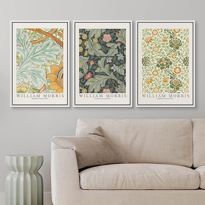 wall26 Framed Canvas Print Wall Art Set William Morris Flower Tapestry Posters Nature Wilderness Illustrations Modern Art Decorative Floral Botanical Minimal Calm for Bedroom - 16"x24"x3 White