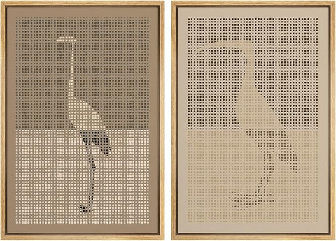 MUDECOR Framed Canvas Print Wall Art Bird Silhouette Modern Minimalist with Heron Crane Illustrations Modern Art Decorative Bohemian Colorful for Living Room, Bedroom, Office - 24"x36"x2 Natural