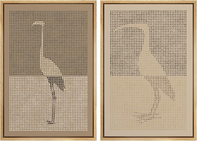 MUDECOR Framed Canvas Print Wall Art Bird Silhouette Modern Minimalist with Heron Crane Illustrations Modern Art Decorative Bohemian Colorful for Living Room, Bedroom, Office - 16"x24"x2 Natural