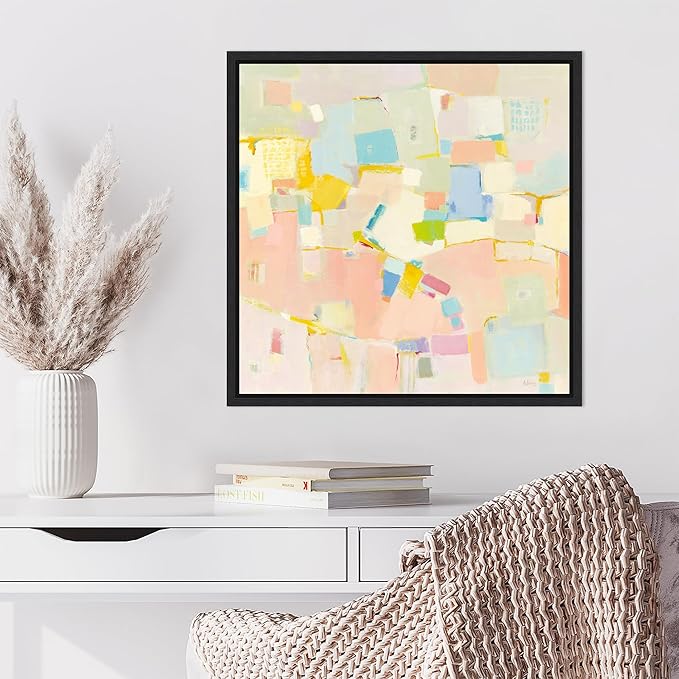 Amanti Art Framed Canvas Wall Art 22x22 Block Party by Phyllis Adams, Framed Wall Art Canvas, Abstract Artwork, Modern Decor, Medium Poster Painting for Living Room, Bedroom, Bathroom, Kitchen,