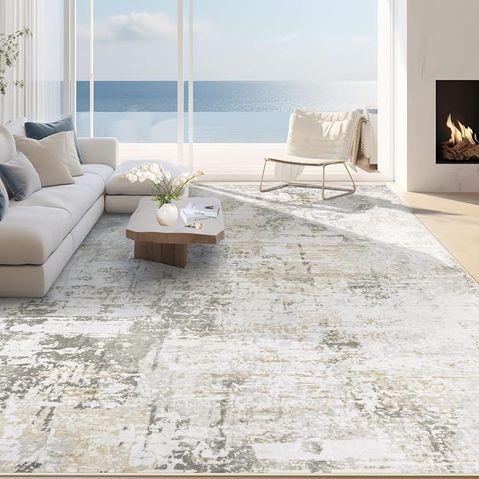 8x10 Area Rugs for Living Room: Washable Modern Abstract Rug Large Soft Non Slip Living Room Rug Indoor Low Pile Carpet for Bedroom Dining Room Home - Beige Grey Brown