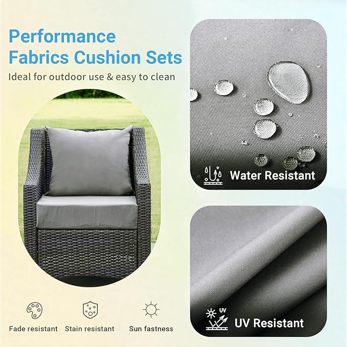 Outdoor Cushions for Patio Furniture,Outdoor Seat Cushion Set 24 x 24 x 4 Inch,Waterproof & Fade Resistant Outdoor Chair Cushions,Deep Patio Chair Cushion with Removable Cover,Light Grey