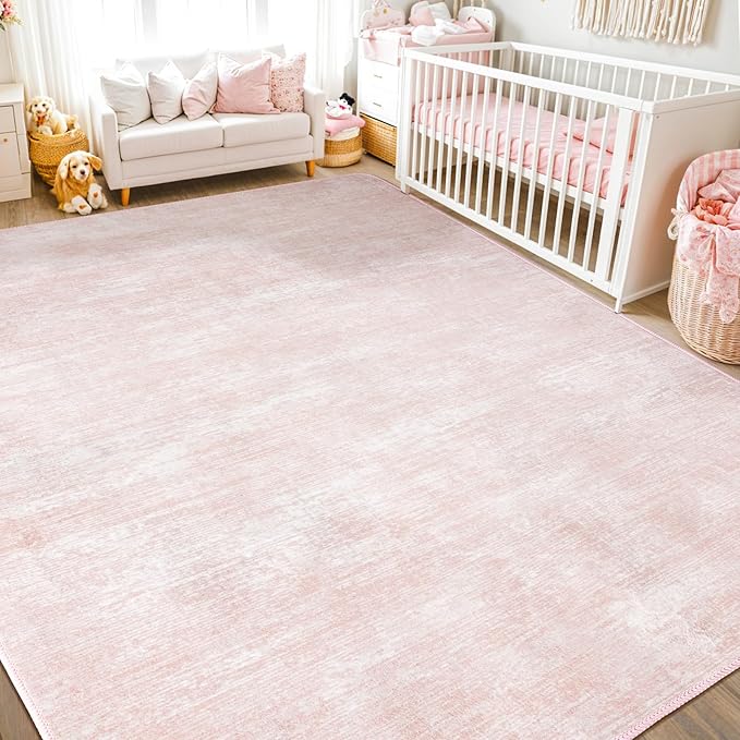 Washable Rug 10x14 Area Rugs for Living Room - Stain Resistant Non-Slip Backing Boho Rug for Bedroom,Durable & Ultra-Thin Vintage Large Area Rug(10x14,Pink)