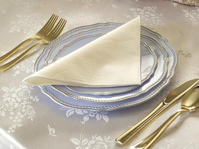 " OCCASIONS " 50 Plates Pack (25 Guests)-Heavyweight Wedding Party Disposable Plastic Plate Set -25 x 10.25'' Dinner + 25 x 7.5'' Salad/dessert plates (Rochelle Blue and Gold)