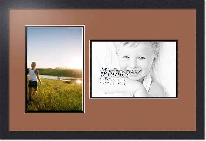 ArtToFrames Collage Photo Frame Double Mat with 2 - 8x12 Openings and Satin Black Frame