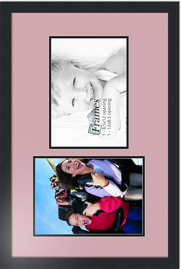 ArtToFrames Collage Photo Frame Double Mat with 2-8.5x12 Openings with Satin Black Frame and Seashell mat.