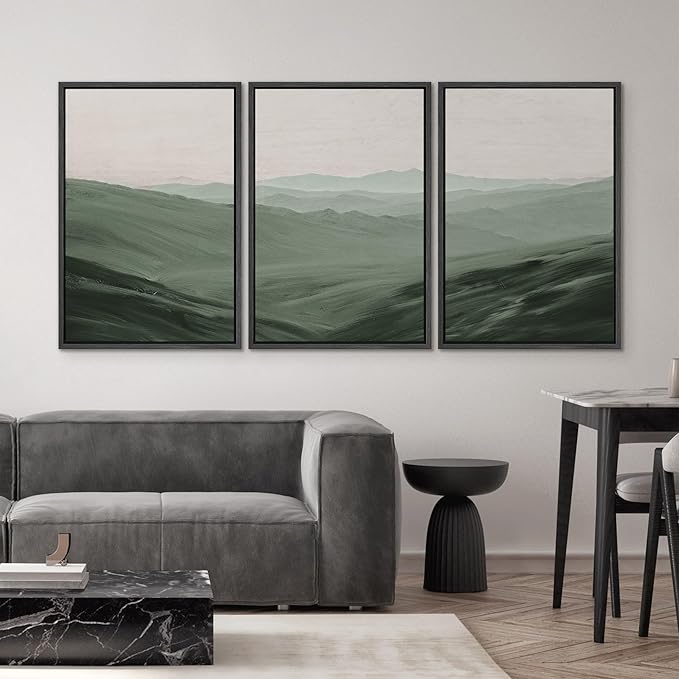 SIGNWIN Framed Canvas Print Wall Art Set Rolling Green Mountain Hill Environment Nature Wilderness Photography Modern Art Chic Landscape for Living Room, Bedroom, Office - 24"x36"x3 Black
