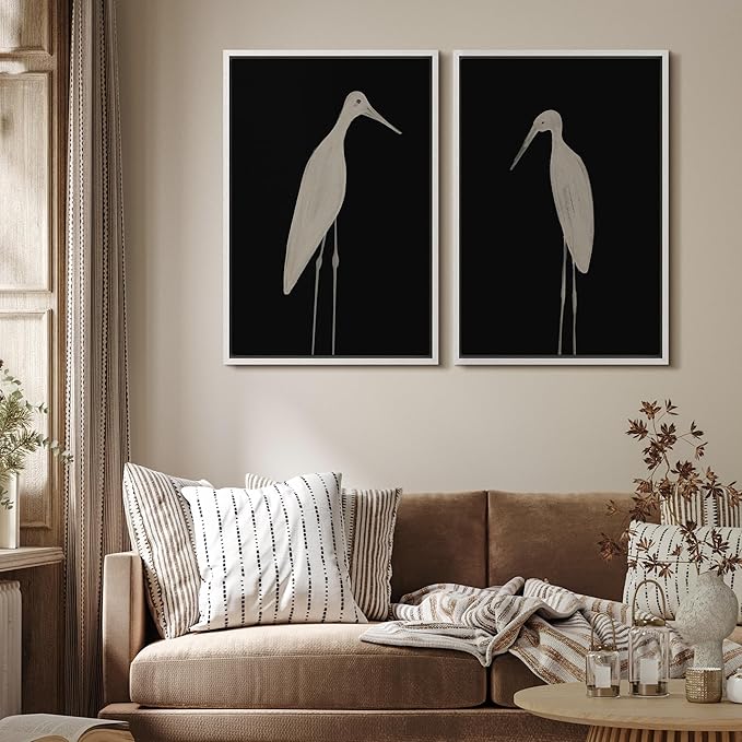 MUDECOR Framed Canvas Print Wall Art Minimalist Crane Silhouettes Illustrations Modern Art Decorative Bohemian Colorful for Living Room, Bedroom, Office - 24"x36"x2 White