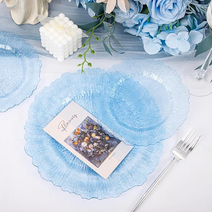 U-QE 60PCS Clear Blue Plates - Blue Plastic Plates Disposable&Reusable - Heavy Duty Plastic Plates for Party&Wedding Including 30 Dinner Plates 10.25" & 30 Appetizer Plates 7"