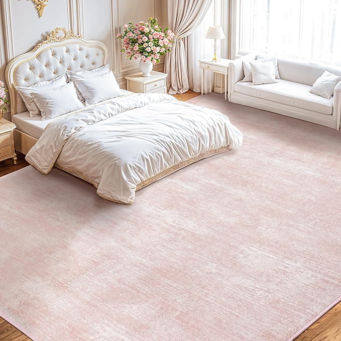 Washable Rug 8x10 Area Rugs for Living Room - Stain Resistant Non-Slip Backing Boho Rug for Bedroom,Durable & Ultra-Thin Vintage Large Area Rug(8x10,Pink)