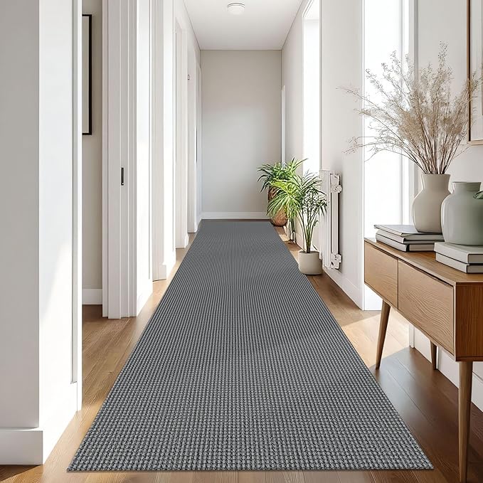 IOHOUZE Washable Exrea Long Hallway Runner Rug 3x16 Non Slip Rubber Backed Kitchen Runner Entryway Runner Indoor, Woven Rugs Floor Carpet for Kitchen Hall Entryway Stair, Dark Grey