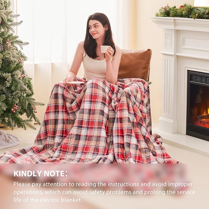 Homemate Electric Blanket Heated Throw - 72x84 Ultra Soft Cozy Flannel Heating Blanket with 10 Fast Heat Levels 8 Hours Auto Off Over-Heated Protection ETL Certification Keep Warm in Home Office