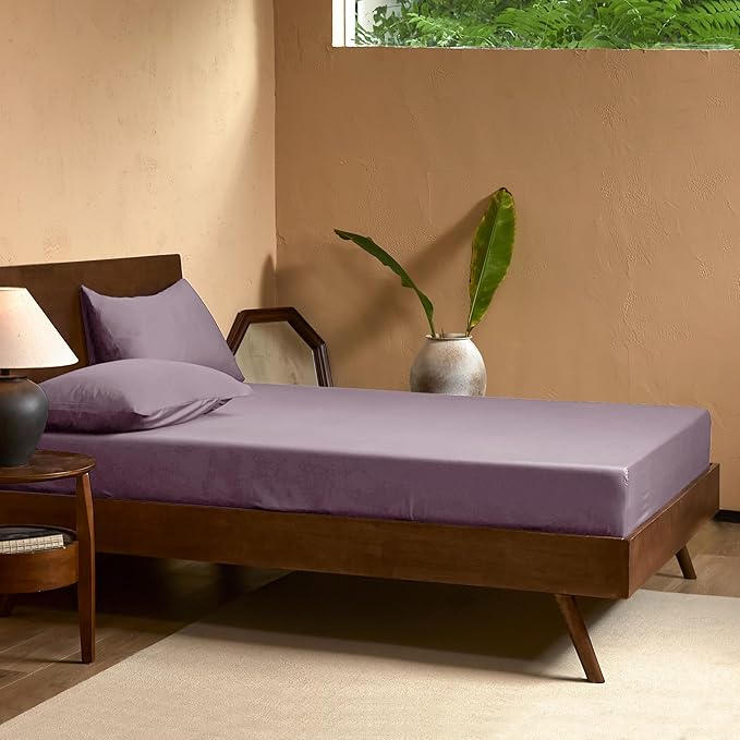 EVERLY California King Sheets Set,Luxuriously 400 Thread Count Organic Viscose Derived from Bamboo Bed Sheet,Cooling Sheets for California King Size 4 Piece Deep Pockets Bedding Sheets-Purple