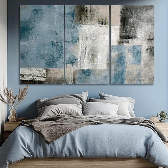 SDYA Home Decor Black And White Wall Art Navy Blue Wall Pictures Large Wall Paintings Hand Painted Artwork 24"x 48"x3p
