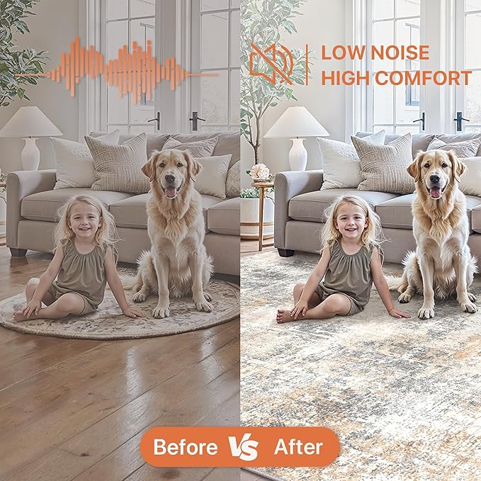 GENIMO Washable Area Rugs for Living Room Bedroom, 6X9 Modern Abstract Non Slip Rug, Low Pile Soft Contemporary Indoor Floor Carpet Cover for Dinning Room Kitchen, Beige Gold