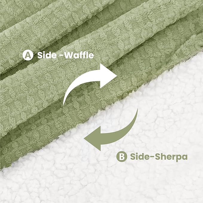Heated Blanket Electric Blanket Twin Waffle, 62x84 Inches Sherpa Fleece Fast Heating Blanket 6 Heating Levels & 10 Hours Auto Off ETL Certification, Sage Twin