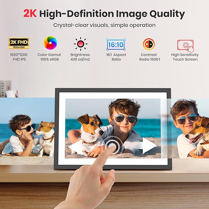 2K 64GB Frameo 10.1 Inch Digital Picture Frame, Smart WiFi Electronic Photo Frames with 1920x1200 FHD IPS Touch Screen Slideshow Tabletop&Wall Mounted, Share Photos/Videos Instantly from Anywhere